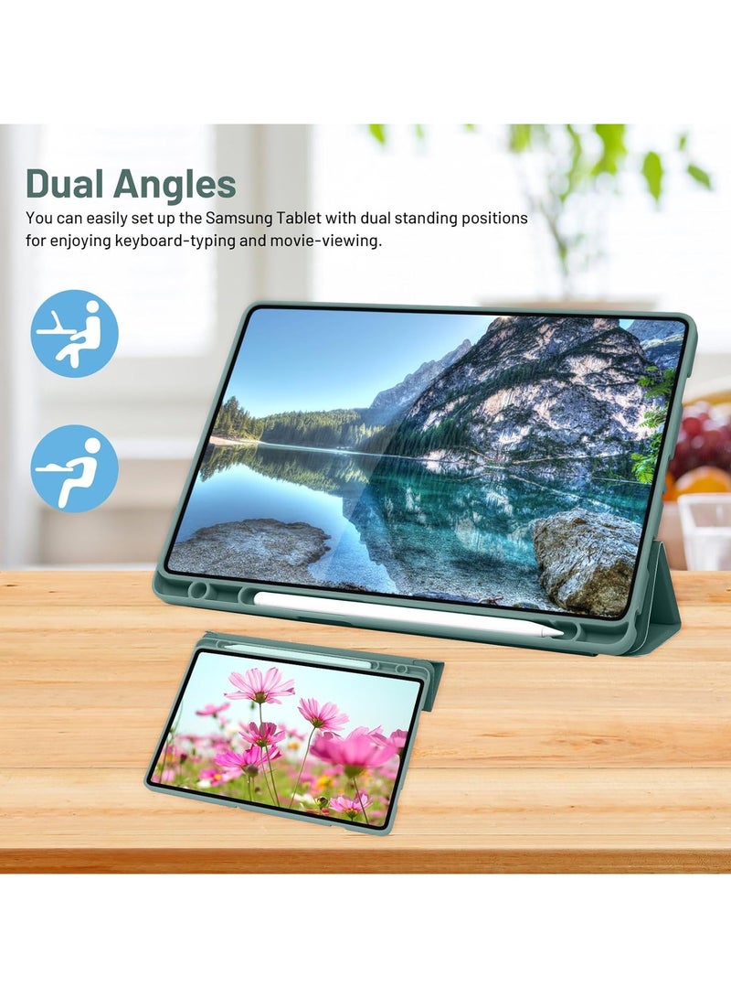 FOCUS Samsung Galaxy Tab A9 Tablet Case with Pencil Holder, Slim Smart Protective Case with Soft TPU Back, Auto Sleep/Wake Cover for Samsung Galaxy Tab A9 8.7 inch Case (Green) - Image 3