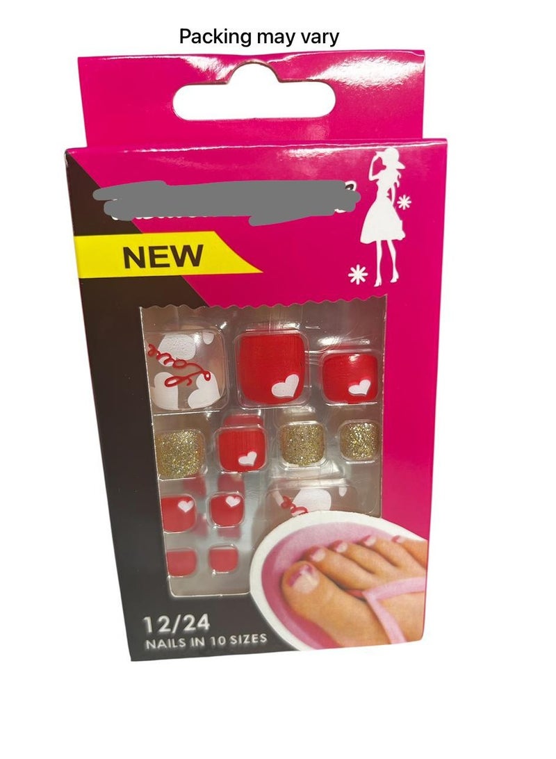Generic Pack of 12 Fake Toenails - Unique Design Double Sided Adhesive 