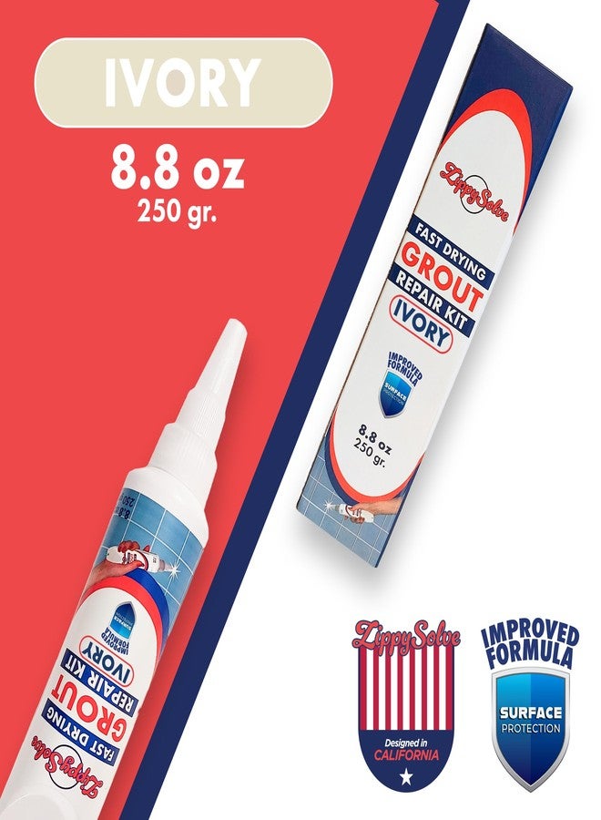 ZippySolve Tile Grout, Repair Kit, Restore & Renew Tile Joints Line, Fast Drying Tile Grout Paint Squeeze Tube for Bathroom Shower Kitchen Floor, Waterproof (8.8 oz, Ivory) - Image 2