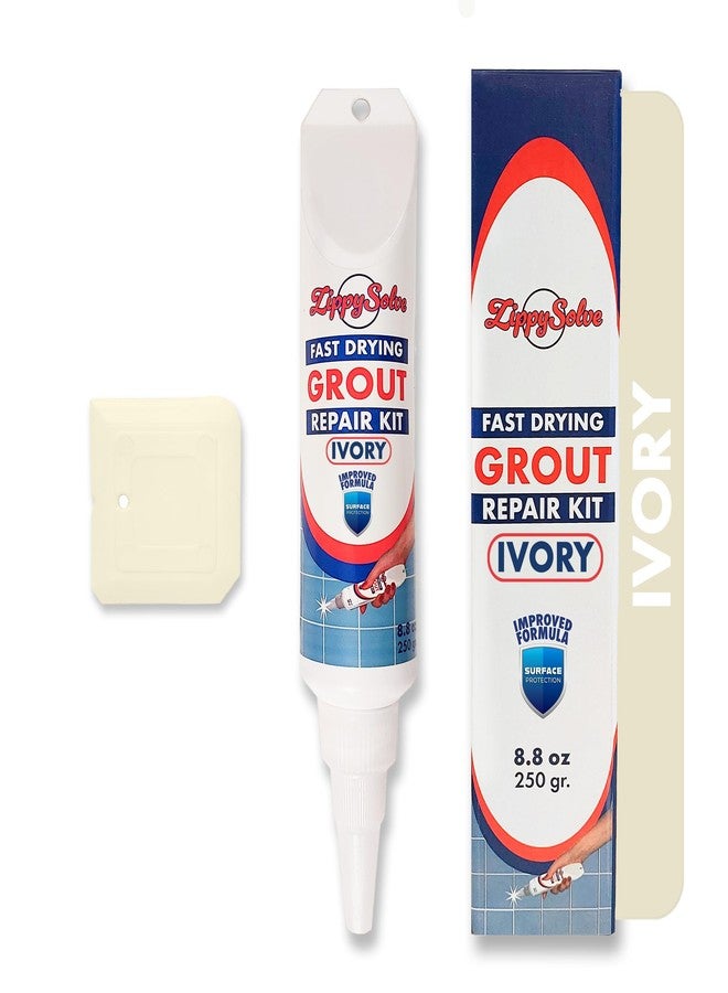ZippySolve Tile Grout, Repair Kit, Restore & Renew Tile Joints Line, Fast Drying Tile Grout Paint Squeeze Tube for Bathroom Shower Kitchen Floor, Waterproof (8.8 oz, Ivory) - Image 1