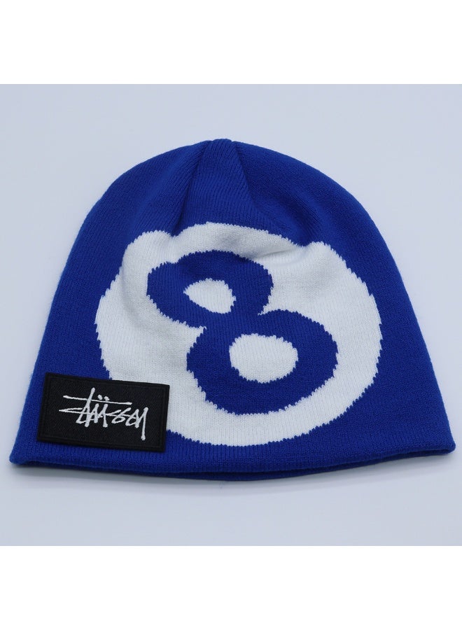 Stüssy Classic 8-Ball Knit Beanie - Royal Blue & White Bold Streetwear Beanie for Men & Women