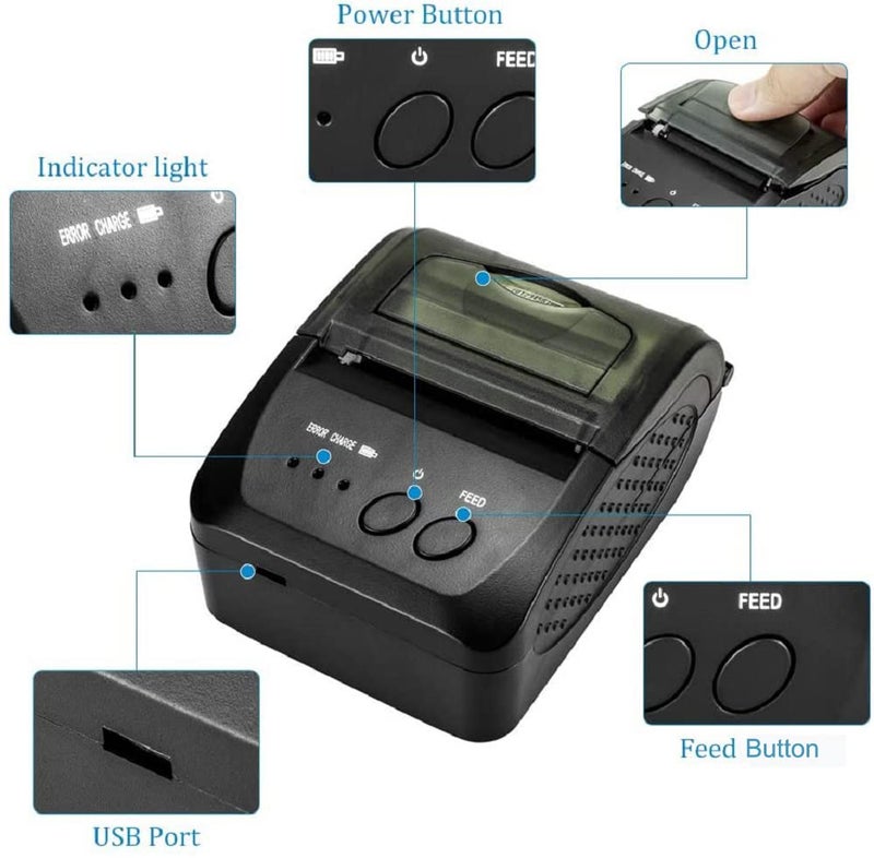 NETUM Wireless Bluetooth (FR) Thermal Printer, Portable Personal Bill Printer, 58 mm, Mini USB POS Printer for Restaurants, Compatible with Android/PC/Windows/Linux - Image 3