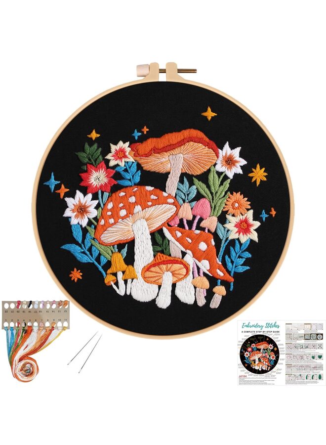 طقم تطريز الفطر للمبتدئين مع نمط ليلة فنية، طقم تطريز صليب للمبتدئين للبالغين، إبرة يدوية الصنع - Image 1