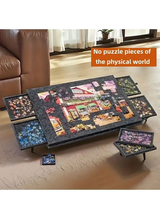 Rotating Jigsaw Puzzle Table Black 6 Lids Drawers Holds 1000 Puzzles Sturdy Non Slip Surface Portable Game Table 6 Storage Compartments - Image 1