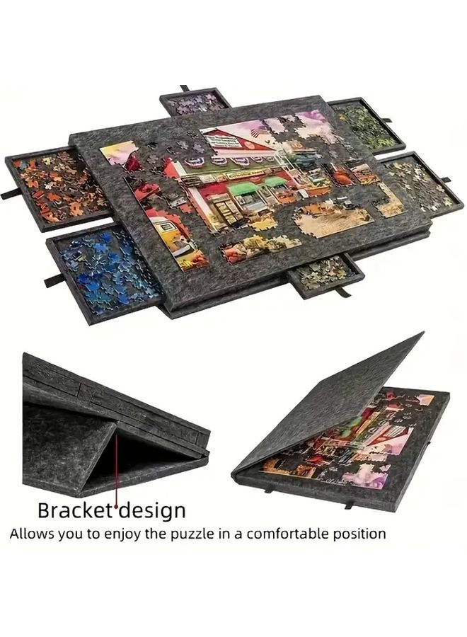 Rotating Jigsaw Puzzle Table Black 6 Lids Drawers Holds 1000 Puzzles Sturdy Non Slip Surface Portable Game Table 6 Storage Compartments - Image 2