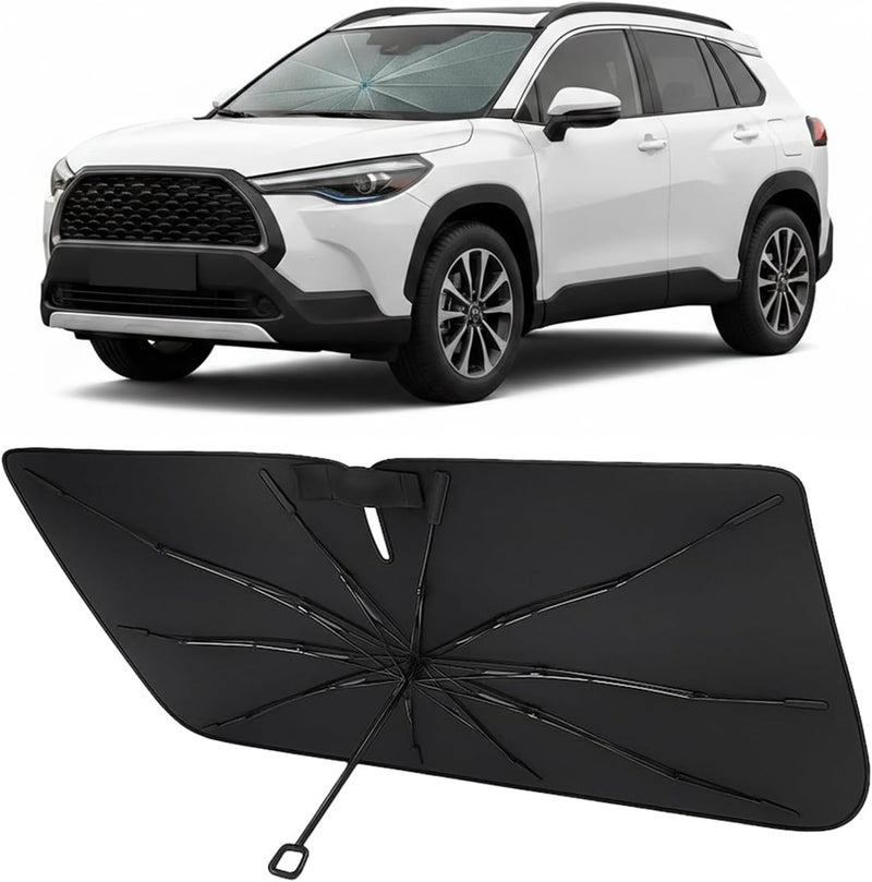 Proadsy مظلة واقية من أشعة الشمس للزجاج الأمامي من ، مناسبة لسيارات Toyota Corolla Cross طرازات 2022-2025، قابلة للطي، مع مقبض ناعم، تحافظ على برودة السيارة وتحميها من أشعة الشمس والحرارة. - Image 1