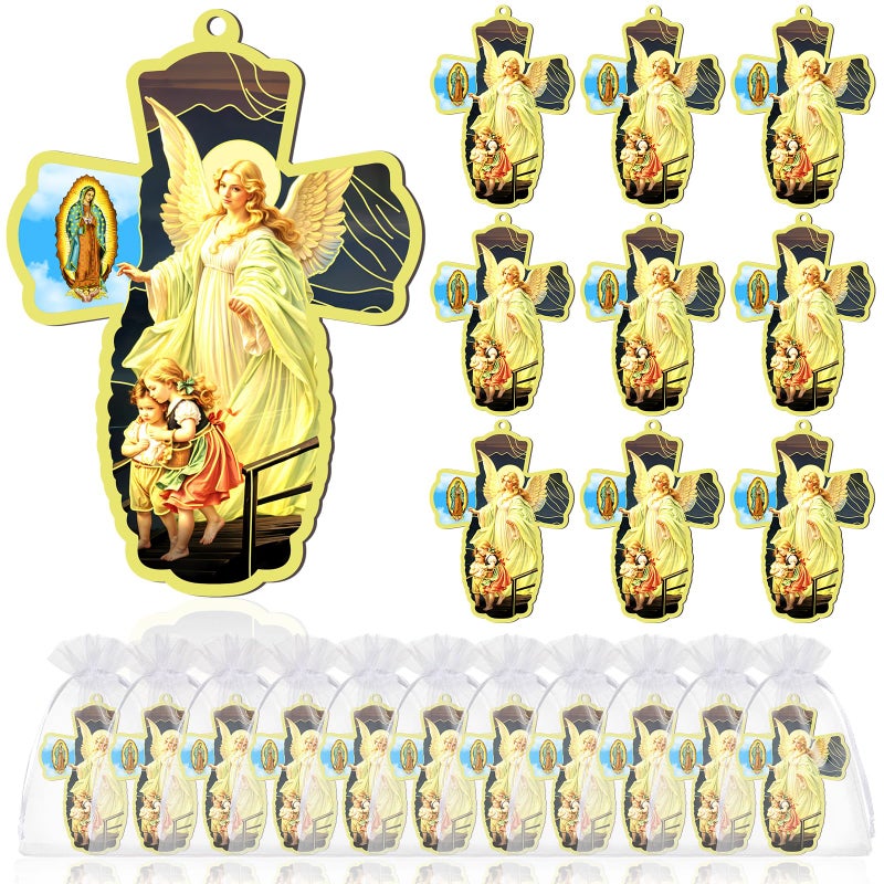 Landical 24 Pcs Guardian Angel Wood Wall Cross with Organza Gift Bags Angel Statue Baptism Favors for Guests First Communion Gift Christian Favors Angelitos Para Bautizo - Image 2
