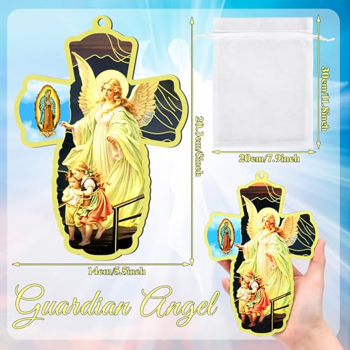 Landical 24 Pcs Guardian Angel Wood Wall Cross with Organza Gift Bags Angel Statue Baptism Favors for Guests First Communion Gift Christian Favors Angelitos Para Bautizo - Image 3