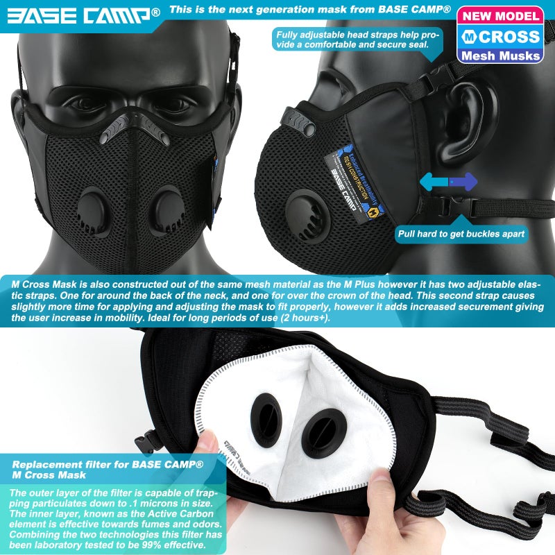 BASE CAMP M Cross Dust Mask, Reusable Breathable Comfortable Sport Safety Work Mask with Extra 6 Activated Carbon Filters for Woodworking Construction Sanding Gardening Sawing - Image 5