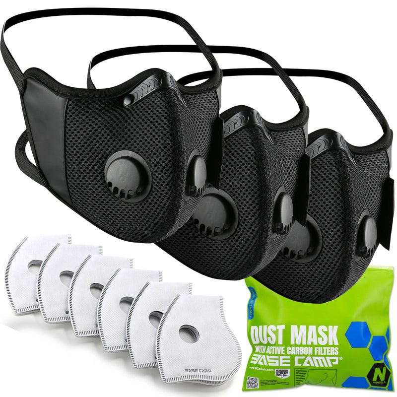 BASE CAMP M Cross Dust Mask, Reusable Breathable Comfortable Sport Safety Work Mask with Extra 6 Activated Carbon Filters for Woodworking Construction Sanding Gardening Sawing - Image 1