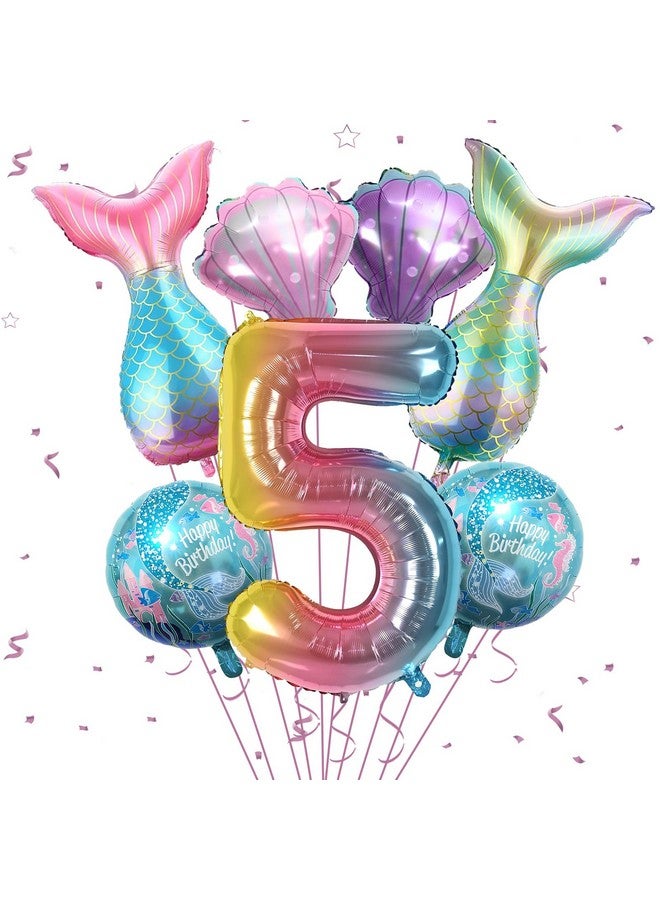 Sowide 5th Mermaid Birthday Decorations,Pink Blue Balloons Kit Sea Balloon Tail Balloons for Girls Mermaid Party Baby Shower - Image 1