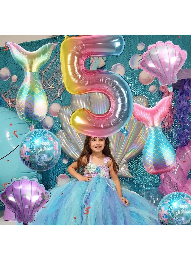 Sowide 5th Mermaid Birthday Decorations,Pink Blue Balloons Kit Sea Balloon Tail Balloons for Girls Mermaid Party Baby Shower - Image 2