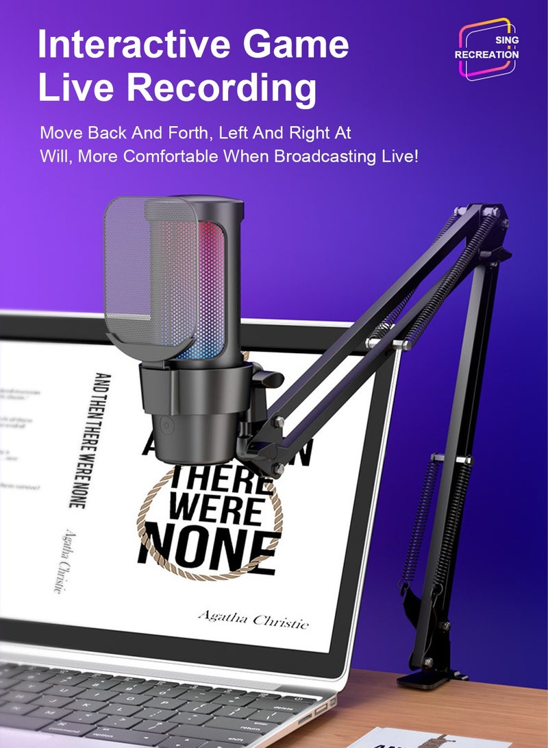 FlashHawk Gaming USB Microphone with Boom Arm and Pop Filter,Recording USB Condenser Mic for Gaming for PS4/5 PC Gamer Youtuber Streaming - Image 2