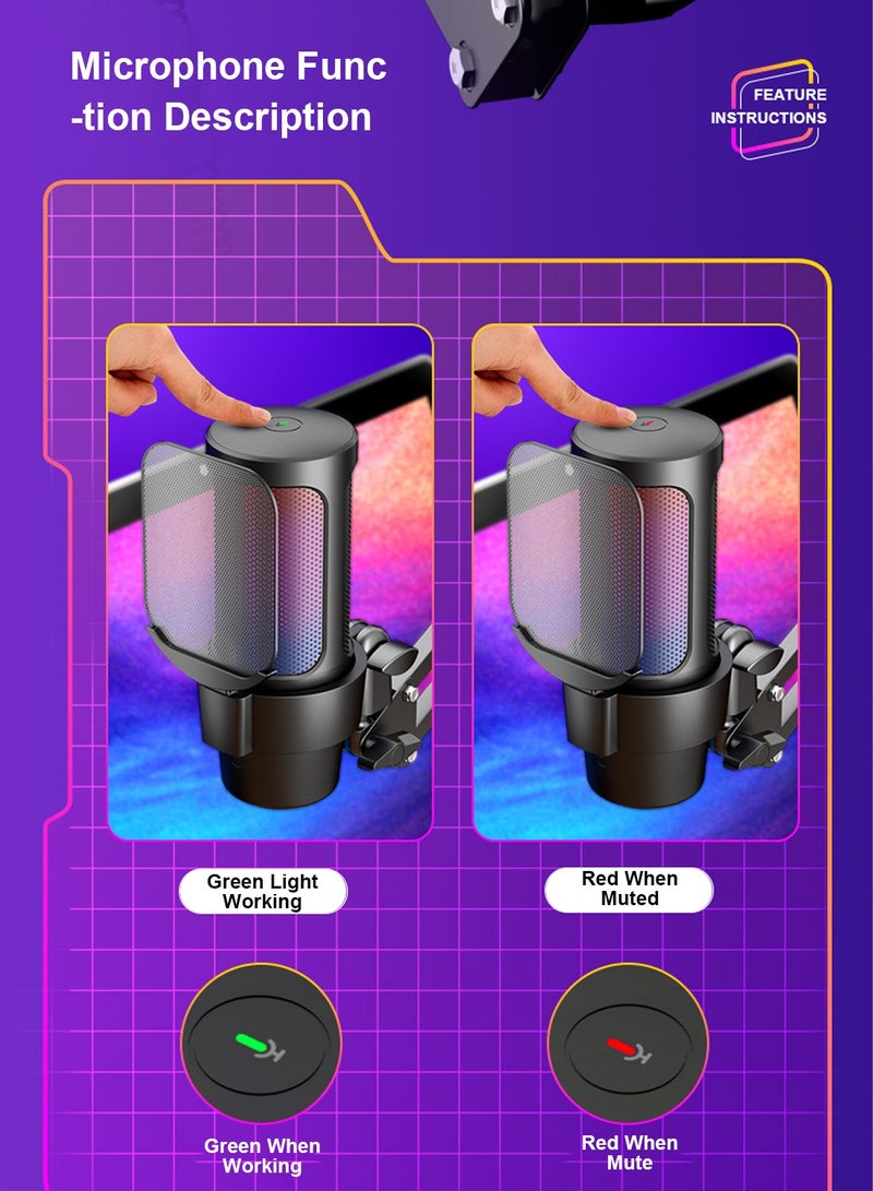 FlashHawk Gaming USB Microphone with Boom Arm and Pop Filter,Recording USB Condenser Mic for Gaming for PS4/5 PC Gamer Youtuber Streaming - Image 3