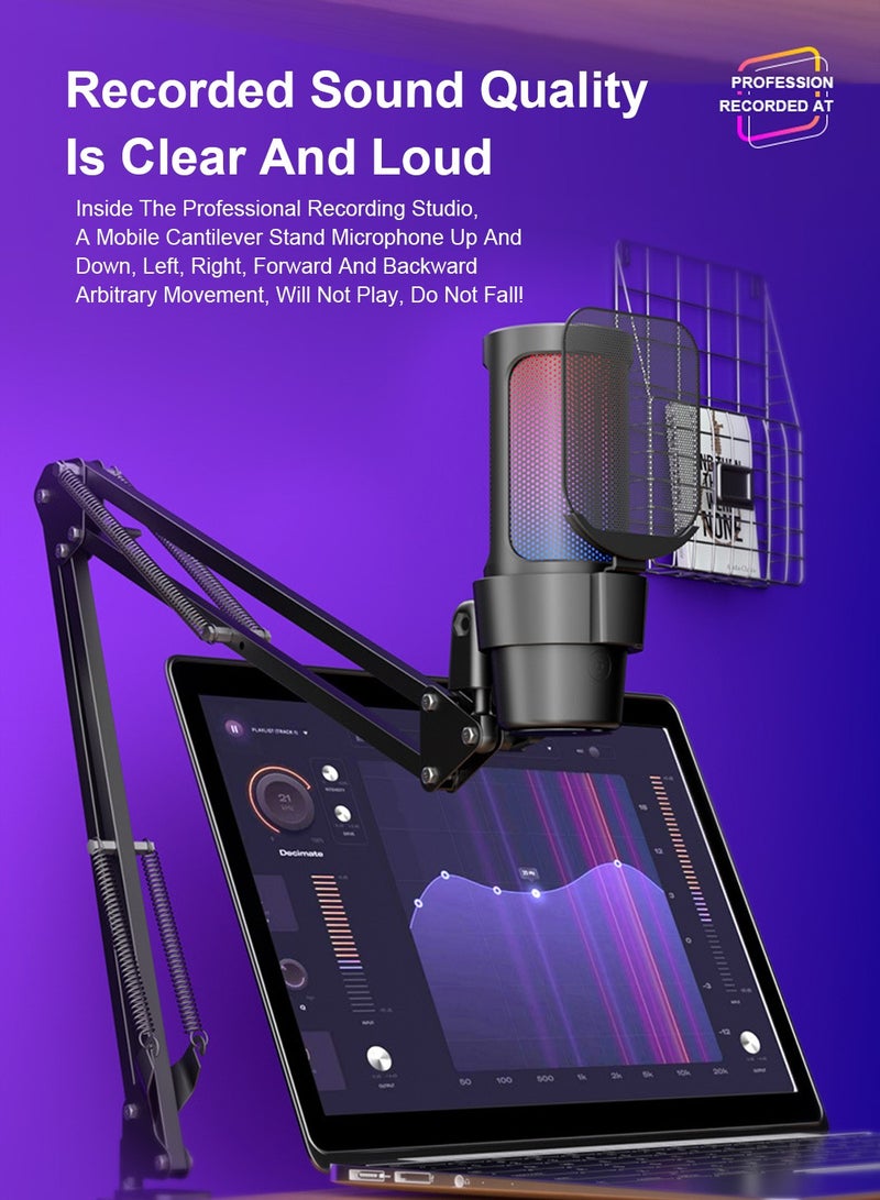 FlashHawk Gaming USB Microphone with Boom Arm and Pop Filter,Recording USB Condenser Mic for Gaming for PS4/5 PC Gamer Youtuber Streaming - Image 4