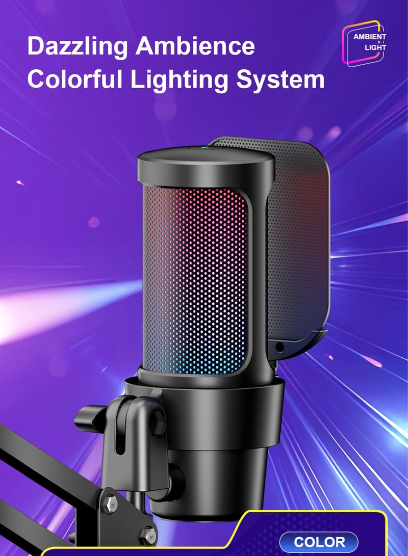 FlashHawk Gaming USB Microphone with Boom Arm and Pop Filter,Recording USB Condenser Mic for Gaming for PS4/5 PC Gamer Youtuber Streaming - Image 5