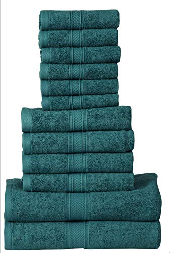 Hillfair 12-Piece 600 GSM Cotton Bath Towel Set - Hotel Spa Towels: 2 Bath, 4 Hand, 6 Washcloths - Absorbent, Super Soft - Teal - Image 2