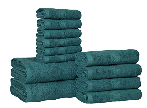 Hillfair 12-Piece 600 GSM Cotton Bath Towel Set - Hotel Spa Towels: 2 Bath, 4 Hand, 6 Washcloths - Absorbent, Super Soft - Teal - Image 1