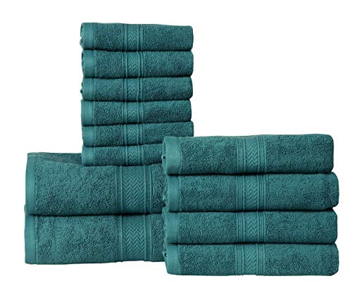 Hillfair 12-Piece 600 GSM Cotton Bath Towel Set - Hotel Spa Towels: 2 Bath, 4 Hand, 6 Washcloths - Absorbent, Super Soft - Teal - Image 4