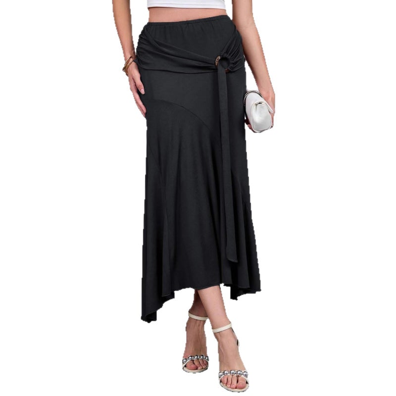 Elegant High-Waist Bodycon Skirt with Irregular Hem - Black - Image 5
