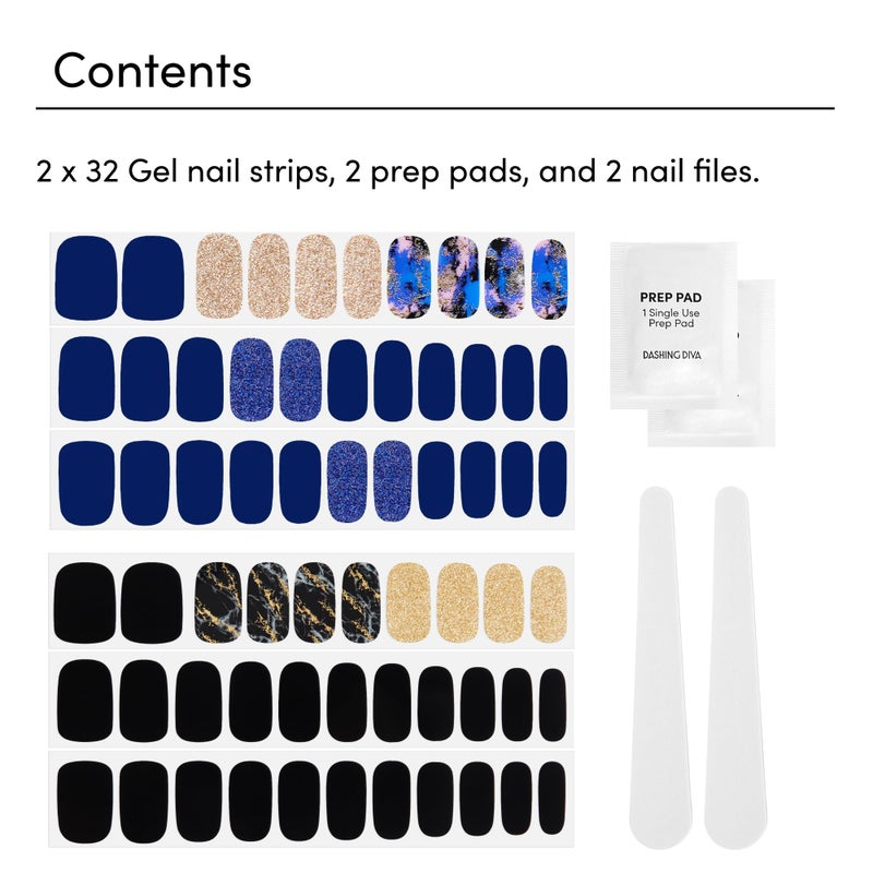 Dashing Diva Gloss Nail Strips Bundle - The Dark Marble Collection- Blue Vixen & Black Obsidian - UV Free, Chip Resistant, Long Lasting Gel Stickers - Contains 2 Sets - Image 4