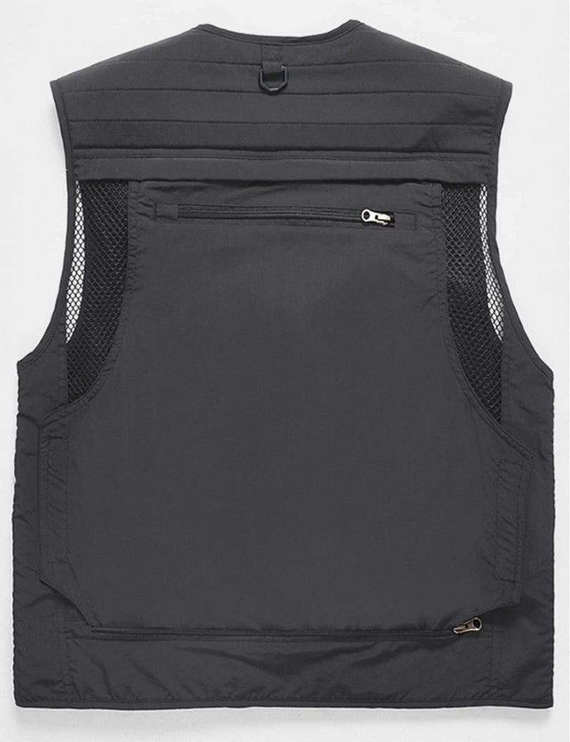 Flygo Men's Casual Lightweight Outdoor Fishing Work Safari Travel Photo Cargo Vest Jacket Multi Pockets(XX-Large, Grey) - Image 2