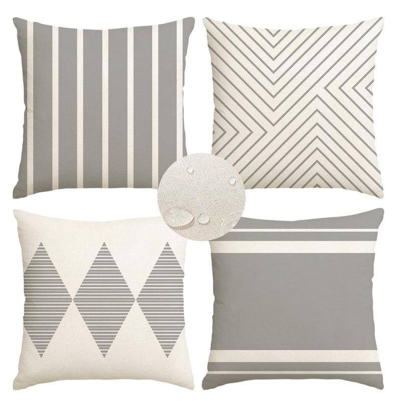 RABUSOFA Outdoor Pillow Covers 18x18 inch WaterproofLight Gray and Beige Boho Cushion Cases Set of 4 for Patio Furniture Sunbrella CouchNo Insert - Image 2