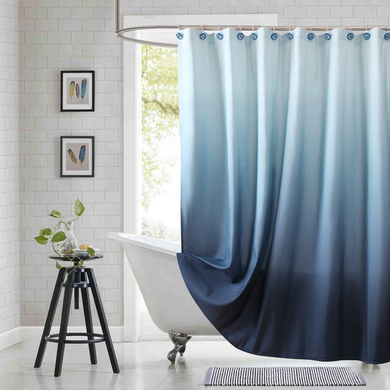 BESTRIPES Fabric Shower Curtain Blue Shower Curtain Plolyester Ombre Shower Curtains for Bathroom Modern Decorative Bathroom Curtains 72 W x 72 H