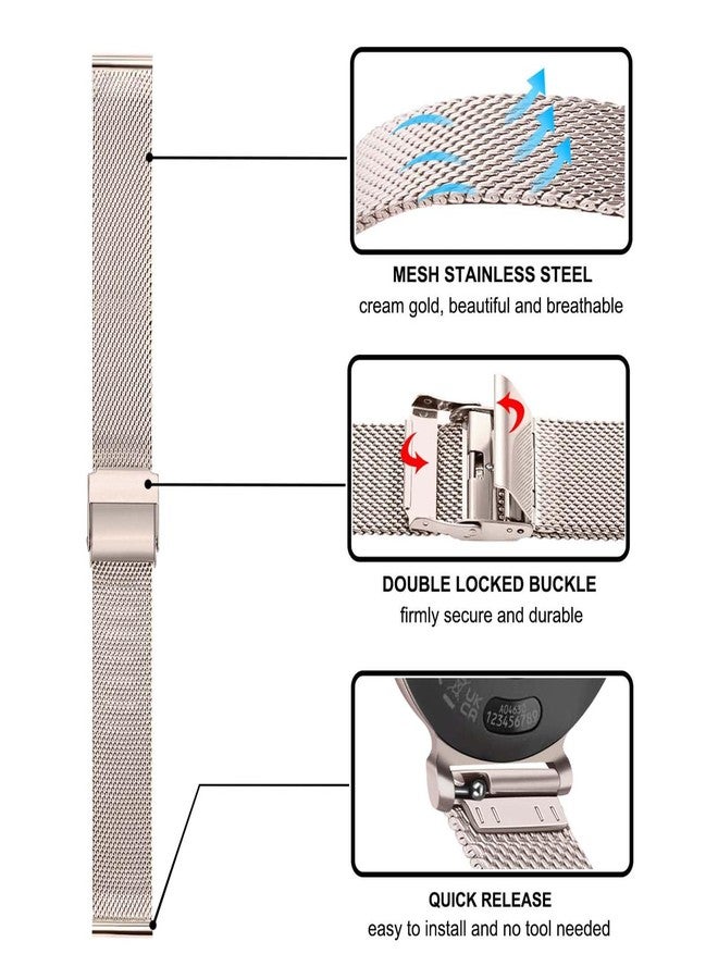 TRUMiRR Watch Band for Lily 2 Cream Gold Women, Mesh Stainless Steel Strap Feminine Bracelet for Garmin Lily 2 Only - Image 4