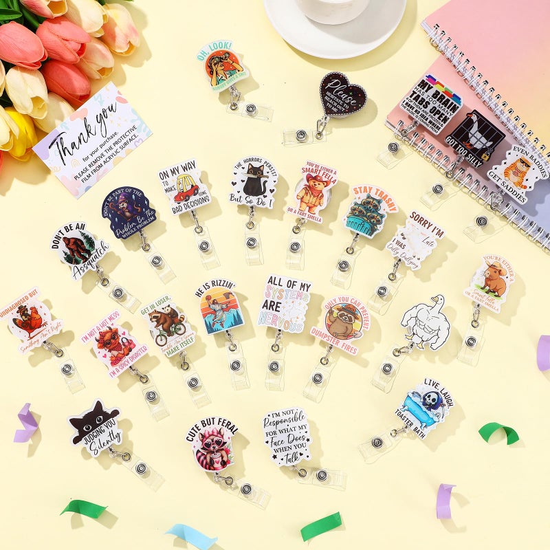 Feifeiya 24 Pcs Funny Badge Reel Nurse Cute Retractable Name ID Clip Badge Holder for Doctor Medical Assistant Student Coworker Work Accessories Bulk Gifts(Classic Style) - Image 4