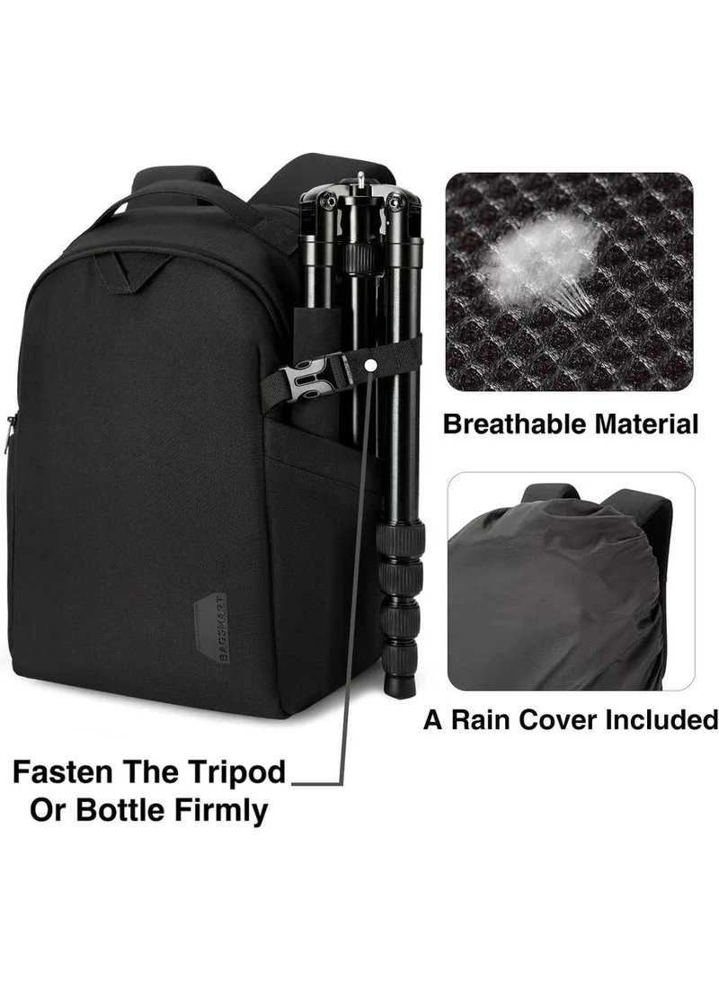 باج سمارت حقيبة ظهر كاميرا صغيرة  تناسب لابتوب . بوصة، حقيبة تصوير مقاومة للماء مع حامل ثلاثي القوائم وغطاء مطر