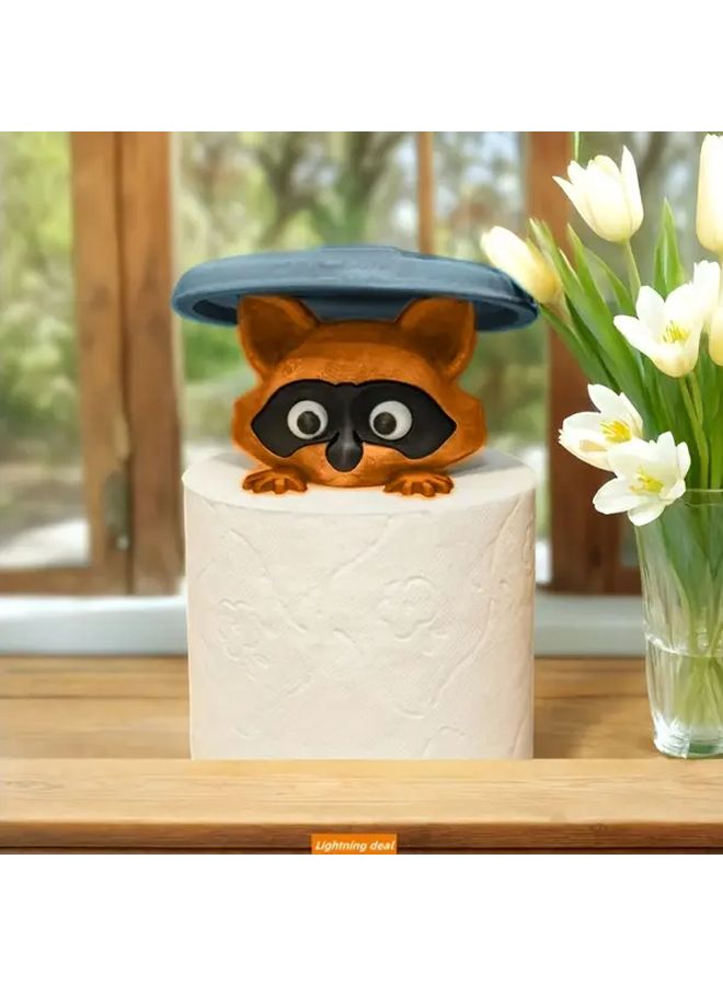 Blue Raccoon Toilet Paper Holder Freestanding Or Over The Tank Mount Novelty Bathroom Decor - Image 2
