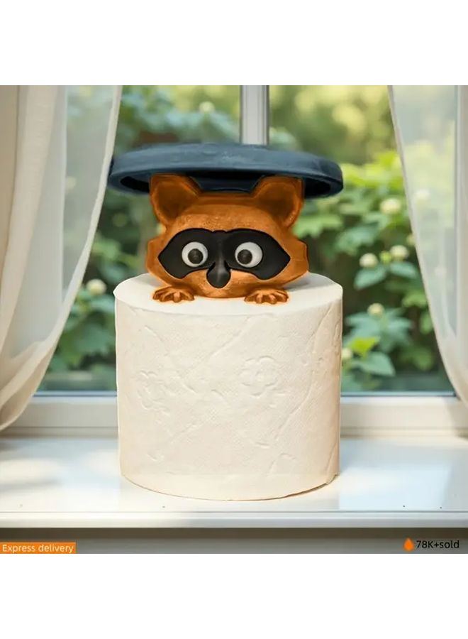 Blue Raccoon Toilet Paper Holder Freestanding Or Over The Tank Mount Novelty Bathroom Decor - Image 1
