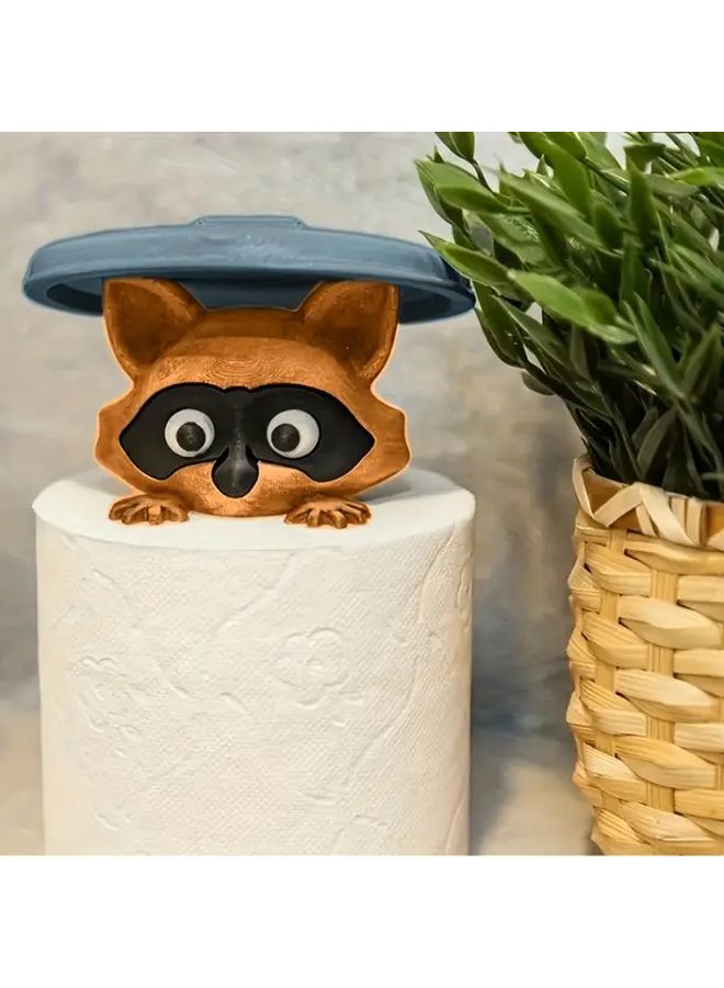 Blue Raccoon Toilet Paper Holder Freestanding Or Over The Tank Mount Novelty Bathroom Decor - Image 5