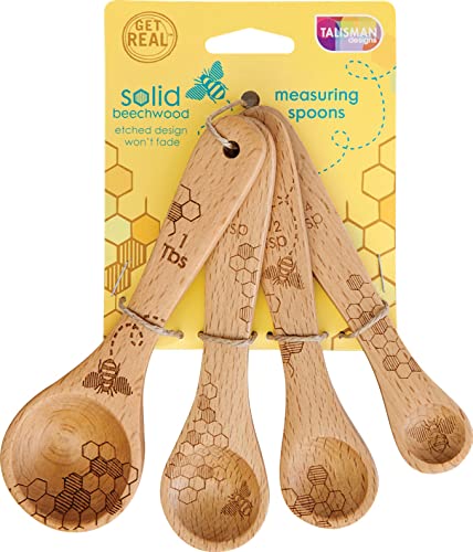 Talisman Designs Laser Etched Beechwood Measuring Spoons | Set of 4 | Honey Bee Design | Natural Wooden Measuring Spoons Set | Cute & Functional Kitchen Tools - Image 4