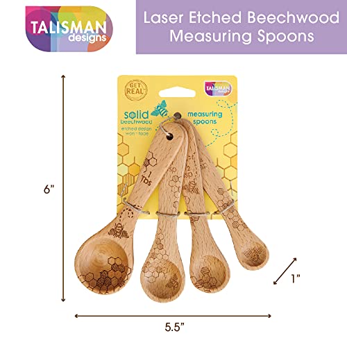 Talisman Designs Laser Etched Beechwood Measuring Spoons | Set of 4 | Honey Bee Design | Natural Wooden Measuring Spoons Set | Cute & Functional Kitchen Tools - Image 3