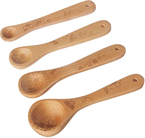 Talisman Designs Laser Etched Beechwood Measuring Spoons | Set of 4 | Honey Bee Design | Natural Wooden Measuring Spoons Set | Cute & Functional Kitchen Tools - Image 2