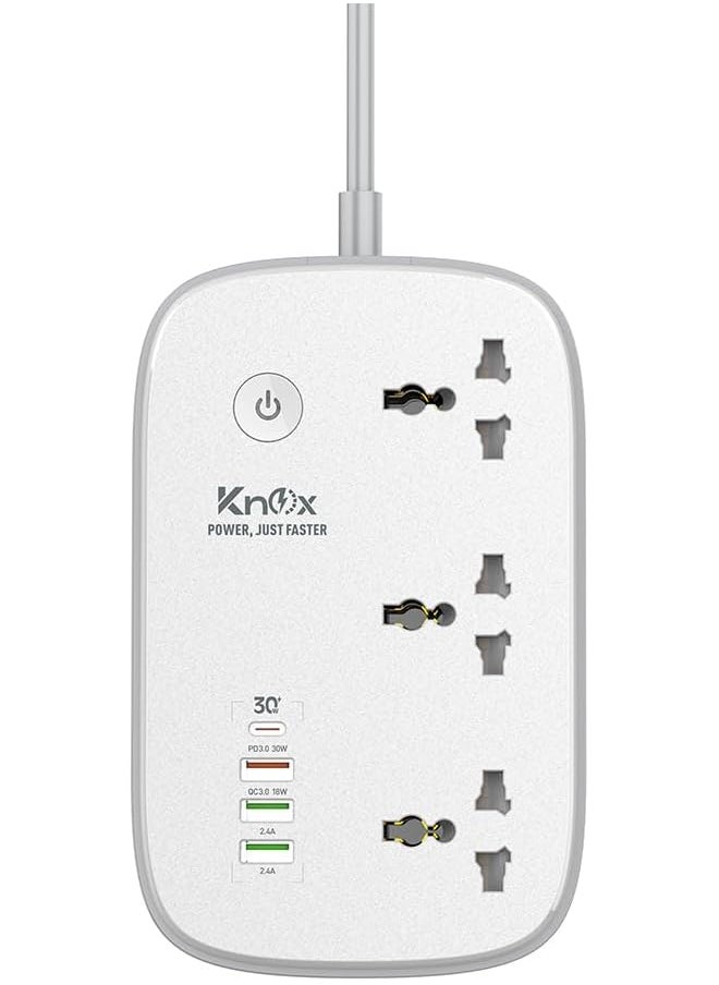 Knox Powering Generations Knox Powering Generations Wifi Smart Power Strip Extension Cord Surge Protector, Alexa & Google Assistant, 3 Universal Electrical Outlets, 30W USB-C PD Fast Charging, 4 USB-A, 2M Cable, Anti Flameable  - Image 1