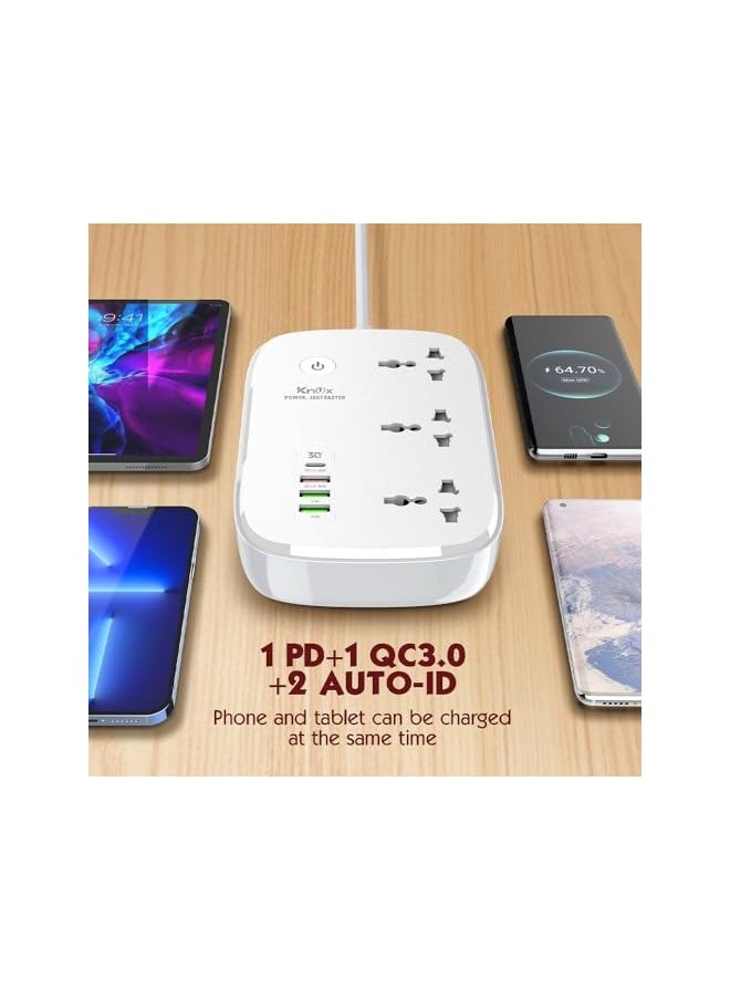 Knox Powering Generations Knox Powering Generations Wifi Smart Power Strip Extension Cord Surge Protector, Alexa & Google Assistant, 3 Universal Electrical Outlets, 30W USB-C PD Fast Charging, 4 USB-A, 2M Cable, Anti Flameable  - Image 4