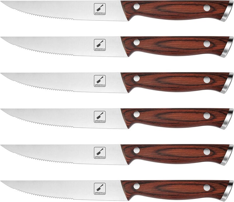 imarku Steak Knives Set of 6, Japanese HC Steel Premium Serrated Steak Knife Set with Ergonomic Handle and Gift Box, Home Essential, Best Chrismas Gifts for Women and Men - Image 1