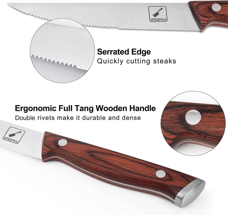 imarku Steak Knives Set of 6, Japanese HC Steel Premium Serrated Steak Knife Set with Ergonomic Handle and Gift Box, Home Essential, Best Chrismas Gifts for Women and Men - Image 2