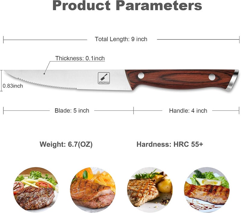 imarku Steak Knives Set of 6, Japanese HC Steel Premium Serrated Steak Knife Set with Ergonomic Handle and Gift Box, Home Essential, Best Chrismas Gifts for Women and Men - Image 3