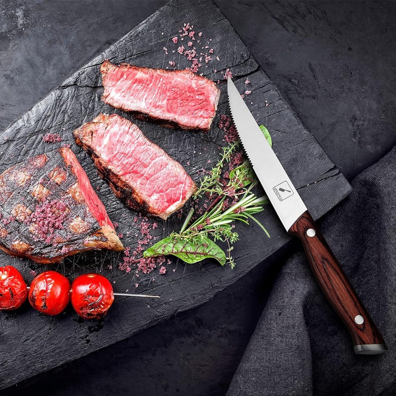 imarku Steak Knives Set of 6, Japanese HC Steel Premium Serrated Steak Knife Set with Ergonomic Handle and Gift Box, Home Essential, Best Chrismas Gifts for Women and Men - Image 5