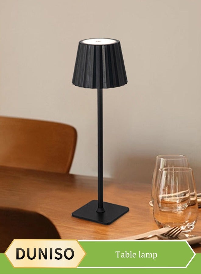 DUNISO Cordless Square base Table Lamp,Pleated style, pleated patterned lampshade,Portable LED Desk Lamp Battery Operated Table Light, 3 Color Stepless Dimming Rechargeable white Touch Lamps for Bedrooms Restaurant Bedroom Bars Camping  - Image 1