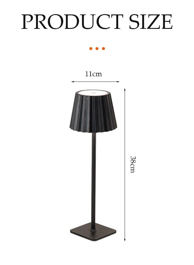 DUNISO Cordless Square base Table Lamp,Pleated style, pleated patterned lampshade,Portable LED Desk Lamp Battery Operated Table Light, 3 Color Stepless Dimming Rechargeable white Touch Lamps for Bedrooms Restaurant Bedroom Bars Camping  - Image 2