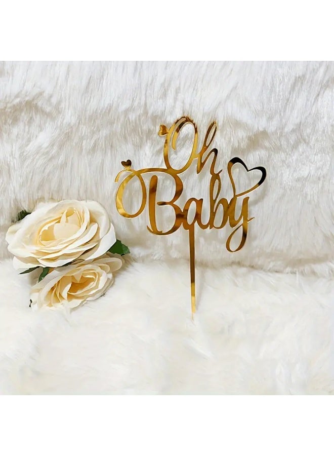 Elegant Oh Baby Cake Topper Perfect for Baby Showers, Birthdays, And Weddings, Durable, Reusable, Easy to Assemble, Golden Acrylic, Suitable for Cake Decor, Dessert Tables, And Baking Supplies - Image 2