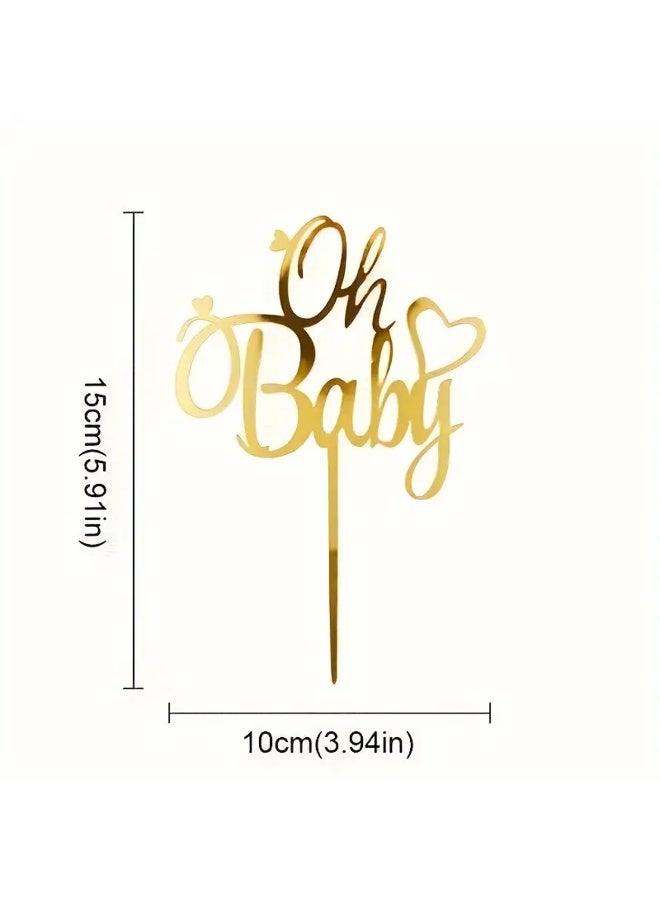 Elegant Oh Baby Cake Topper Perfect for Baby Showers, Birthdays, And Weddings, Durable, Reusable, Easy to Assemble, Golden Acrylic, Suitable for Cake Decor, Dessert Tables, And Baking Supplies - Image 3