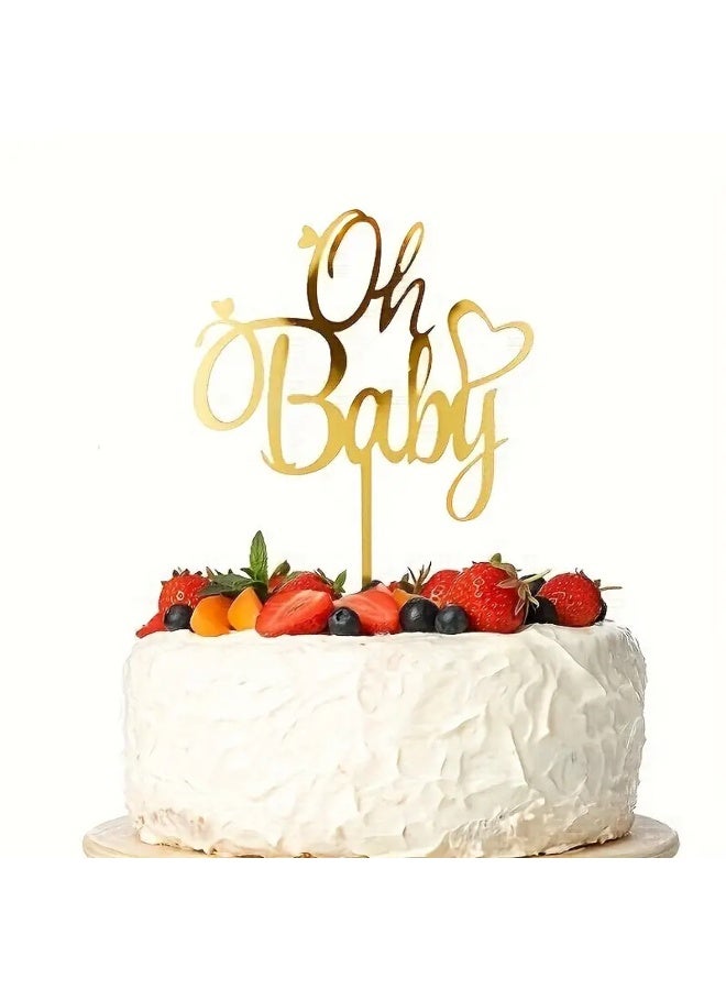 Elegant Oh Baby Cake Topper Perfect for Baby Showers, Birthdays, And Weddings, Durable, Reusable, Easy to Assemble, Golden Acrylic, Suitable for Cake Decor, Dessert Tables, And Baking Supplies - Image 1
