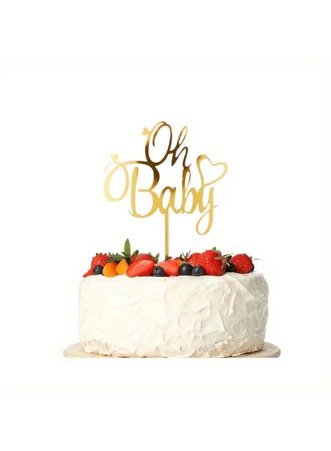 Elegant Oh Baby Cake Topper Perfect for Baby Showers, Birthdays, And Weddings, Durable, Reusable, Easy to Assemble, Golden Acrylic, Suitable for Cake Decor, Dessert Tables, And Baking Supplies - Image 4