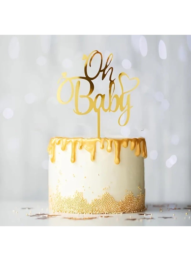 Elegant Oh Baby Cake Topper Perfect for Baby Showers, Birthdays, And Weddings, Durable, Reusable, Easy to Assemble, Golden Acrylic, Suitable for Cake Decor, Dessert Tables, And Baking Supplies - Image 5